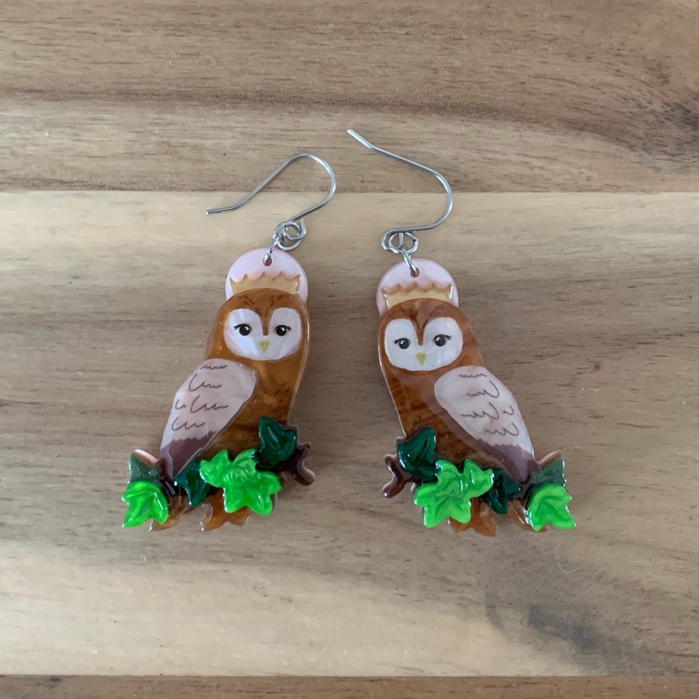Erstwilder Regal Woodland Owl earrings bird NWOT